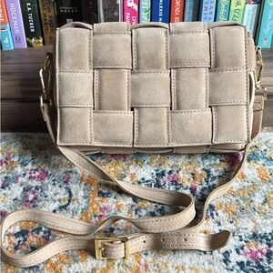 Tan Woven Suede Leather Crossbody Bag